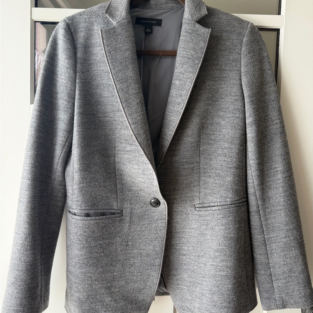 Ann Taylor Heather Gray Single-Button Ponte Blazer